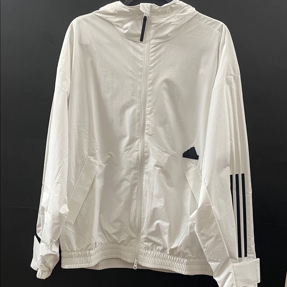adidas White Windbreaker with Black Stripes